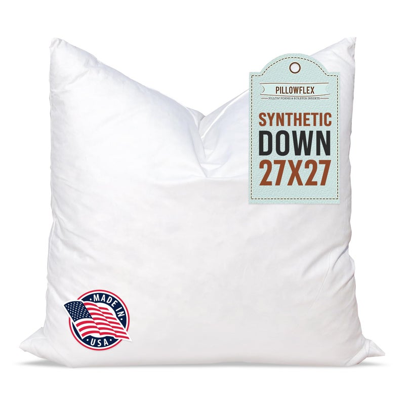 Pillowflex Synthetic Down Pillow Insert - 27x27 - Down Alternative Ultra Soft Large Square European Throw Pillow, Machine Washable - Couch Euro Sham, Lumbar, Bed, Sofa - 1 Decorative Accent Form - Image 1